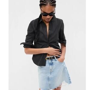 Gap Womens Button Front Collared Button Front Slim Fit Woven Black Shirt Sz XXL